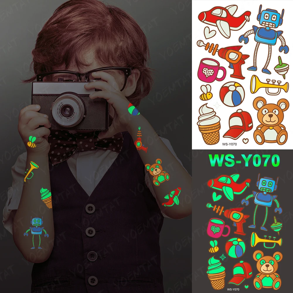 Luminous Glitter Tattoo Stickers Robot Car Toy Children Temporary Waterproof Star Tatto Body Art Cute Kid Cartoon Fake Tatoo