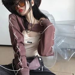 No Hat Hoodies Women Design O-neck Sexy Cropped Sweatshirts Backless Bandage Stylish Streetwear Long Sleeve Tops Female Ulzzang