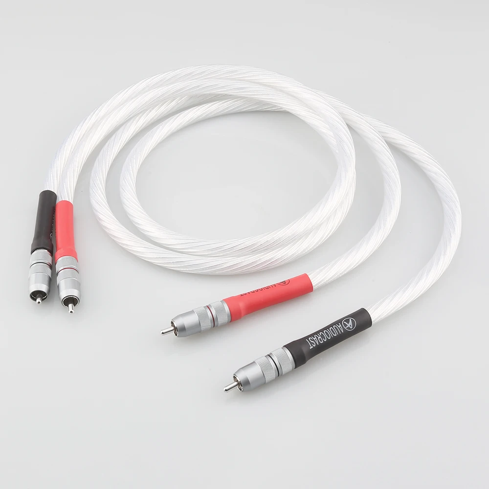 

HI-End Silver Plated Phono RCA Interconnect Audio Cable With Viborg Pure Red Copper RCA Plug HIFI Audiophile