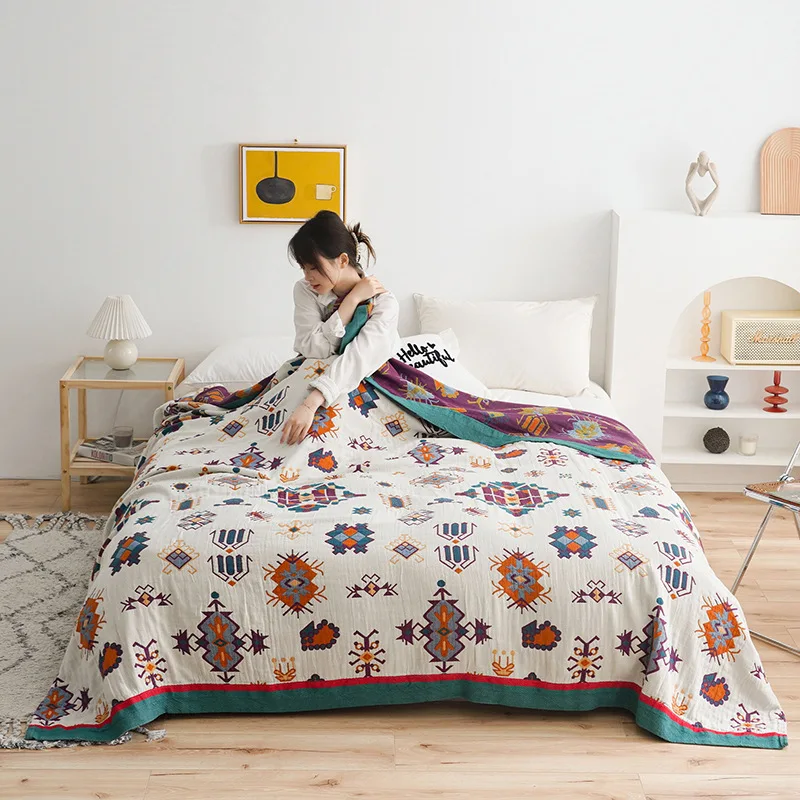 

Blanket Cool Soft Printed Five-layers Fiber Thin Cotton Quilt Luxury For Cooling Summer Couch Cover Bed Machine Wash Bedspread