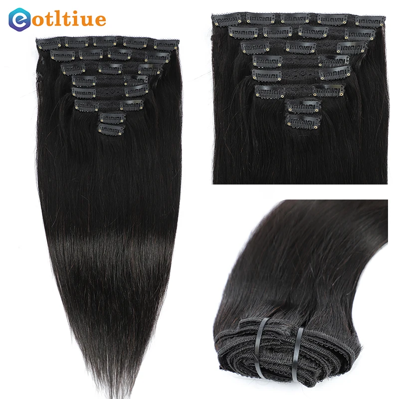 Straight Human Hair Clip In Extensions 120G 8Pcs/Sets Clip 8 