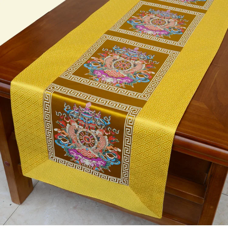 Custom Non-slip Tibetan Tablecloth Ethnic Vintage Rectangle Coffee Table Cloth Cover Decor Runner Silk Satin Buddha Table Cloth