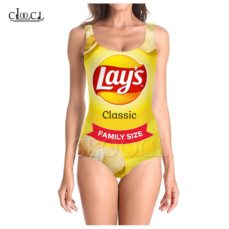 CLOOCL Newest Delicious Potato Chips 3D Print Girls One-piece Summer Bathing Suit Sleeveless Slim Sexy Women\'s Fashion Swimsuit