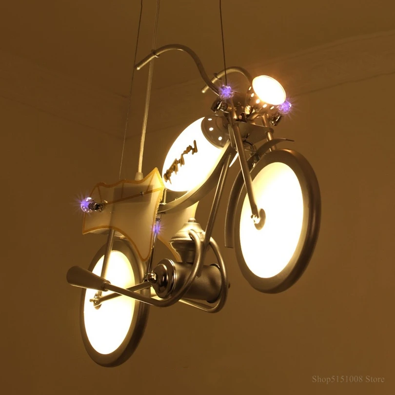 Modern LED Motorcycle Pendant Lamps Creative Boy Room Deco Bedroom Bar Decor Lamps Children Room Cartoon Hanging Lights Fixtures