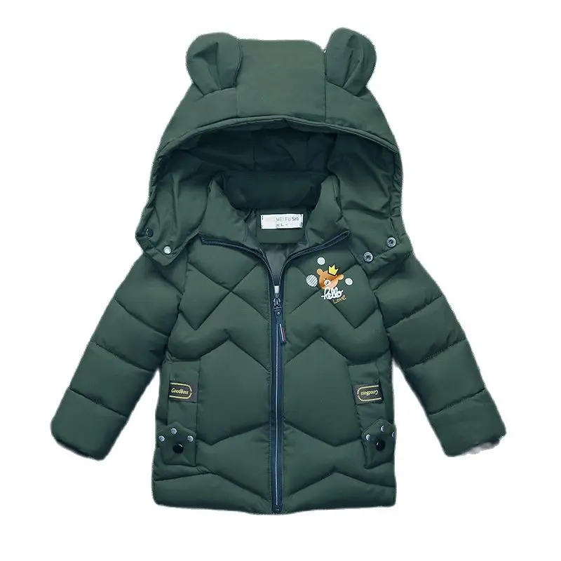 2023 New children\'s coat jacket winter boy girl wave pattern cute cartoon ear warm silk cotton baby hooded cotton jacket tide