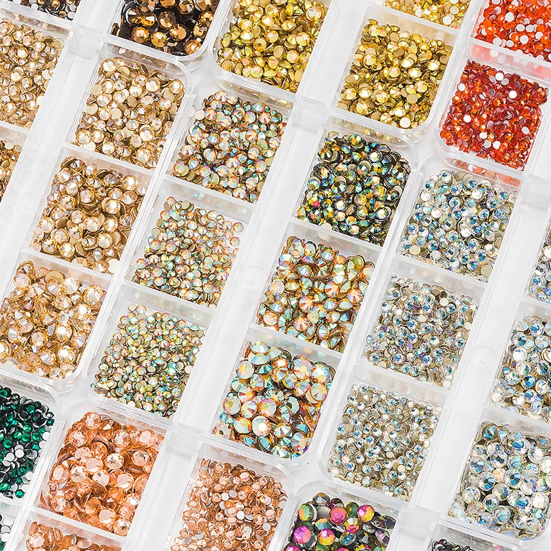 1 Box  Mix Sizes ss6-ss20 Glass Non Hot Fix Rhinestone Flat Back Crystal Stone Strass Glitters Nail Diamond For DIY Garment