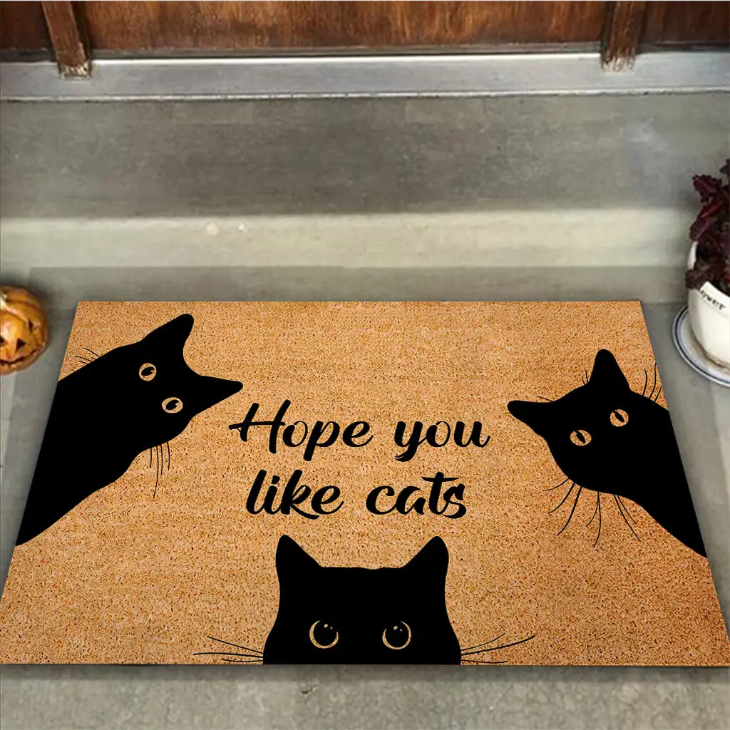 

Hope You Like Cat Black Cat Coir Pattern Print Doormat 3D Printed Non Slip Door Floor Mats Decor Porch Doormat