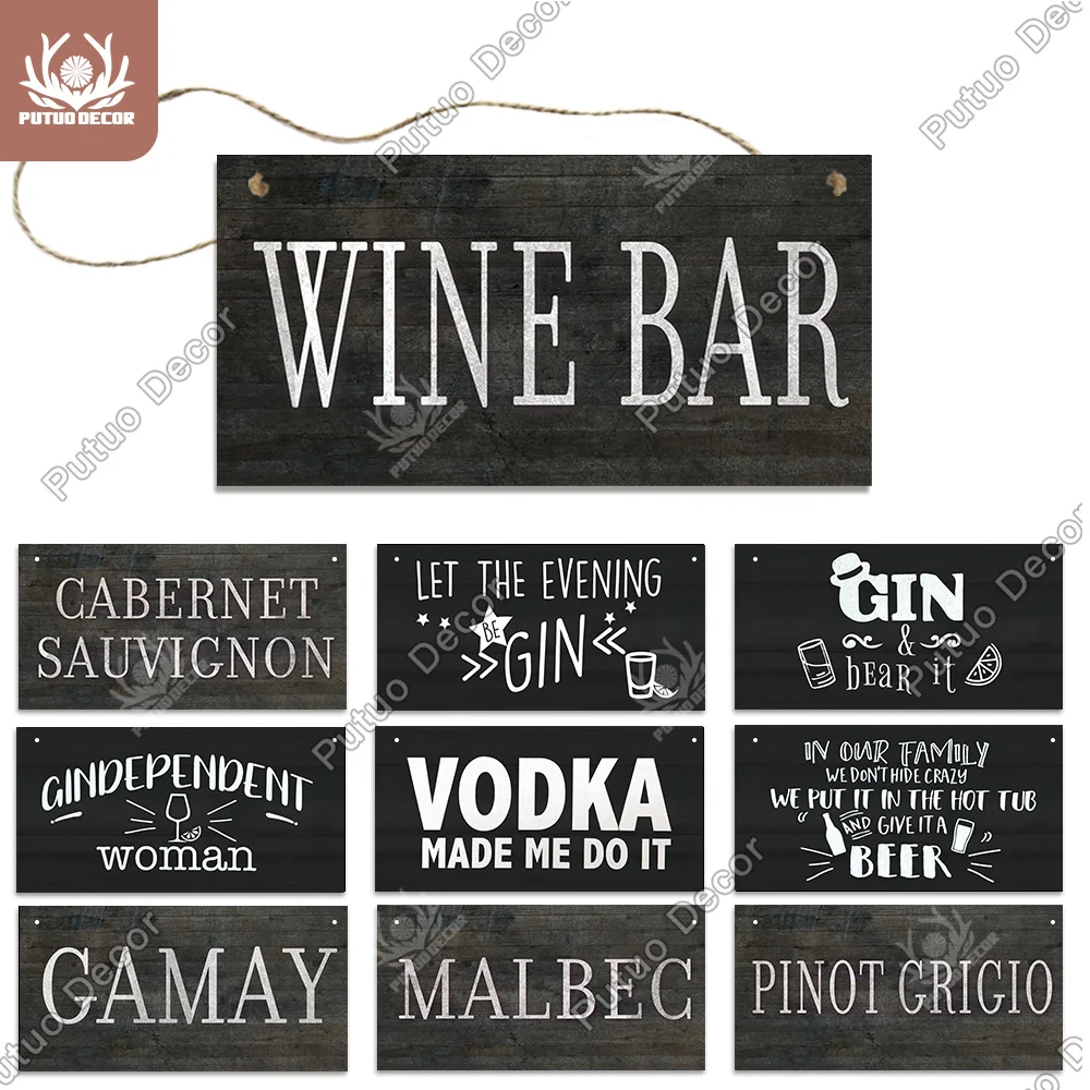 Putuo Decor-placa de pared con letreros de vino de madera, placa de Alcohol de madera para puerta, letrero colgante, decoración del hogar, Bar, Pub, decoración de pared