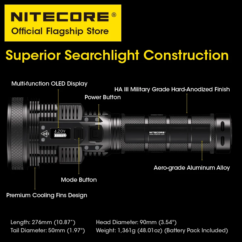 Original NITECORE TM39 5200 Lumens LED Rechargeable Flashlight Beam Throw 1500 m Powerful Searchlight with NBP68HD Battery