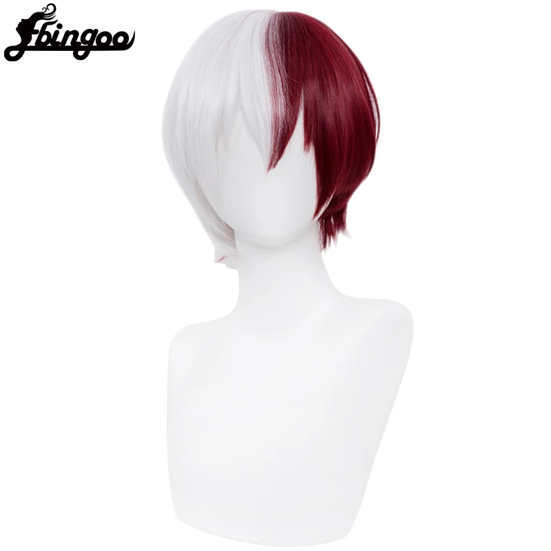 Ebingoo My Hero Academia Boku No Hiro Akademia Shoto Todoroki Shouto Wig Cosplay Putih dan Merah Serat Sintetis Tahan Panas