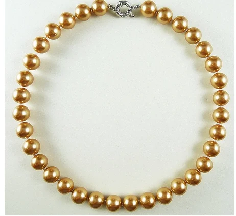 Natural 12mm gold champagne Fashion shell pearl necklace 18