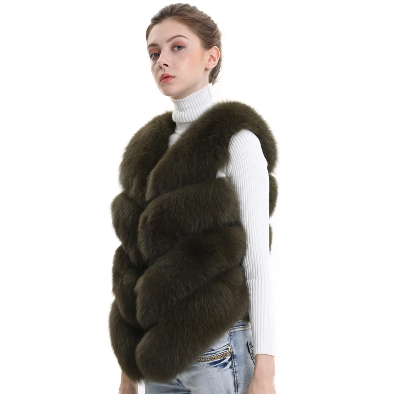 

Women Natural Real Fox Fur Vest Autumn Winter Ladies 4 Strips Gilet Sleeveless Genuine Fur Coat Female Real Fur Vest Waistcoat