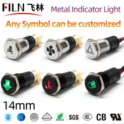 14mm Waterproof FILN 12V LED Car Boat LED Warning Dashboard Signal Lights Instrument Pilot light Black Chrome finished 6.3mm pin