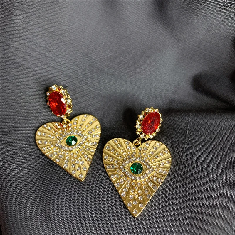 Baroque Vintage Earrings Crystal Big Heart Earrings for Women Evil Eye Earring Hihop Jewelry Femme Brincos Gold Earring Bijoux