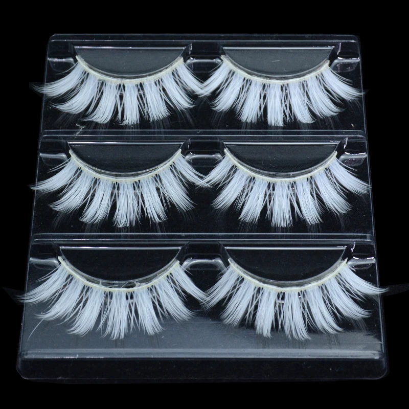 OKAYLASH 3 Pairs/Lot Classy White Cosplay False Eyelashes Fluffy Snow White Bottom Makeup Eye Lashes Halloween Vegan Cilias Bulk