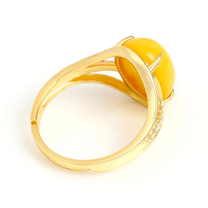 Luxury 925 Sterling Silver Ring Inlaid With Amber Beeswax Ring For Woman Jewelry Gift
