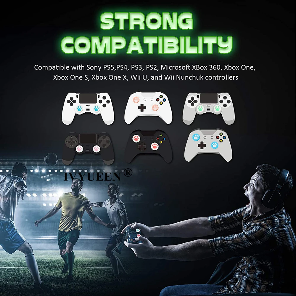 IVYUEEN 4 pcs Cat Paw Rubber Silicone Analog Thumb Sticks Grips Caps Cover for Dualshock 4 PS4 Pro Slim Controllers Accessories