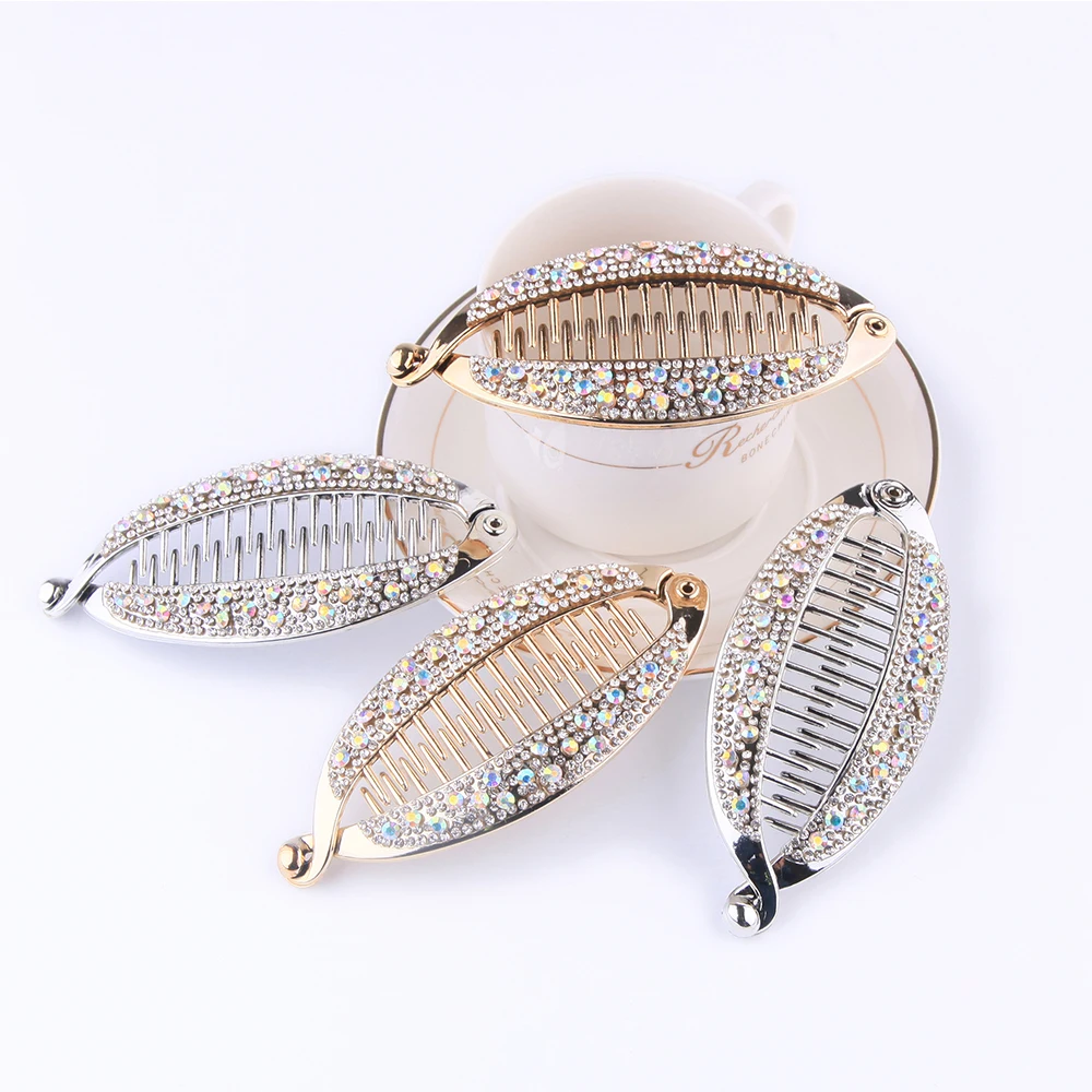 Hair Claws Rhinestone Fish Clip Banana Shape Barrettes Hairpins Hair Accessories For Women Hair Clip Clamp DIY Accessories D3A07