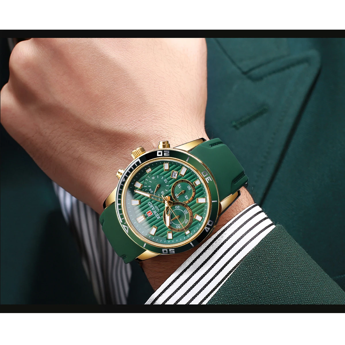 REWARD 2020 Fashion Green Dial Calendar Display Men Top Brand Luxury Design Sport Military Quartz Wrist Watch Male Clock Relogio