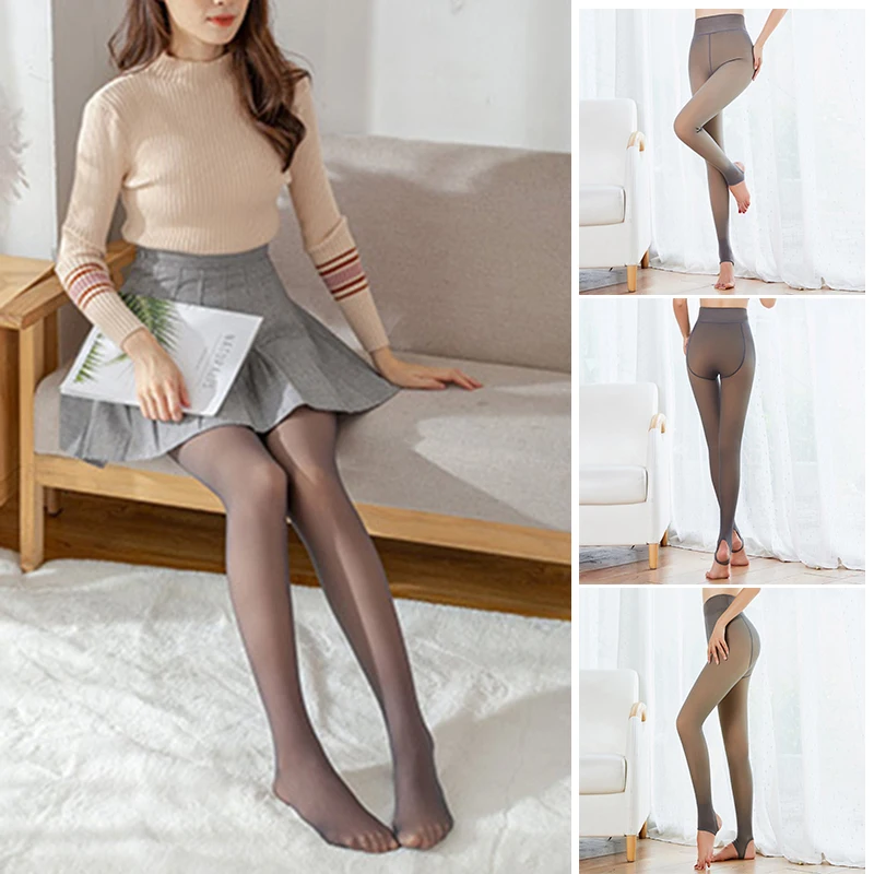 Legs Fake Translucent Warm Fleece Pantyhose Slim Stretchy for Winter Outdoor tights warm pantyhose women winter pantyhose wool