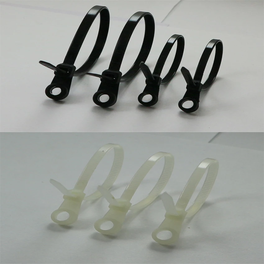 

freeshipping Black/ White Screw Mounted nylon Cable zip Ties with hold Fixing 2.5x100 3.5x150 3.5x200 4.6x200 4.6x250 4.6x400