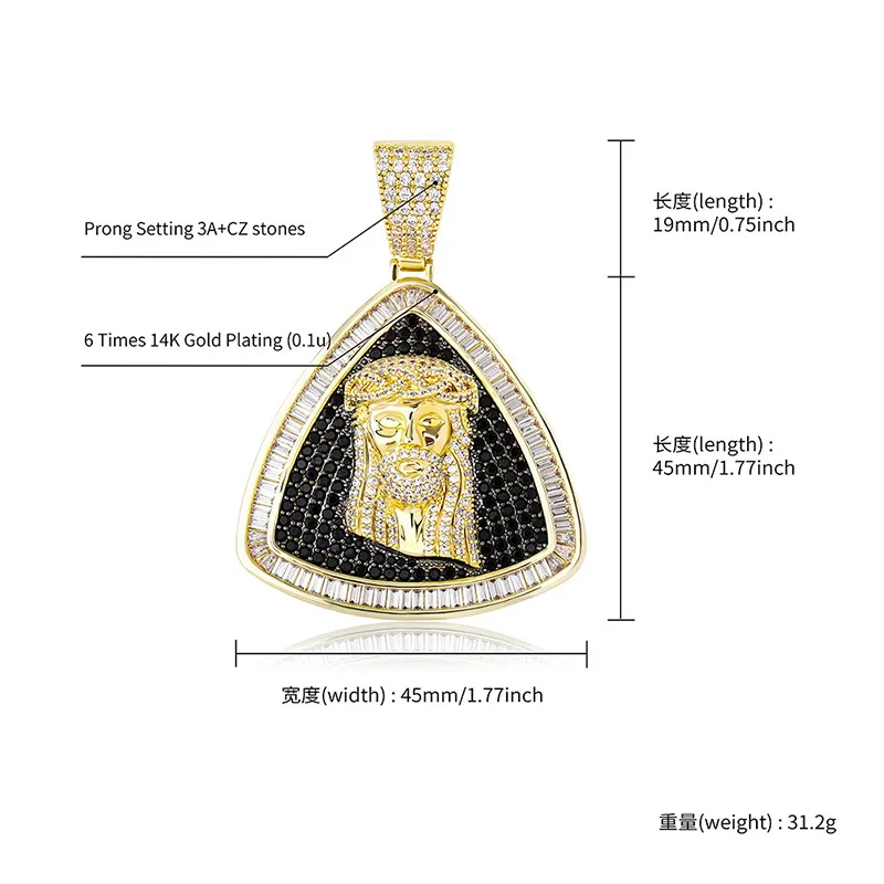 Hip Hop AAA+ Cubic Zirconia Paved Bling Iced Out Triangle Jesus Piece Pendants Necklaces for Men Rapper Jewelry Drop Shipping