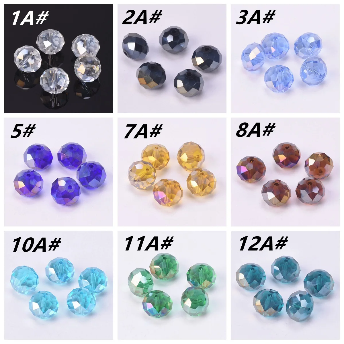 10pcs AB Plated Colors Rondelle Faceted Czech Crystal Glass 14x10mm 16x12mm 18x13mm Loose Spacer Beads for Jewelry Making DIY