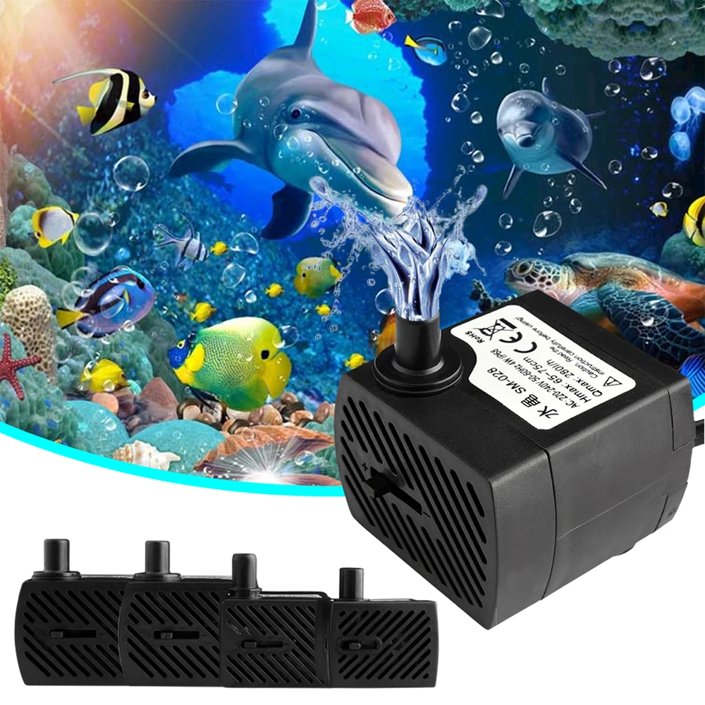 

2W/4W Ultra-Quiet Submersible Water Pump Aquarium Water Pump Filter Fish Pond AC 110-240V Fish Tank Garden Fountain Pump D30