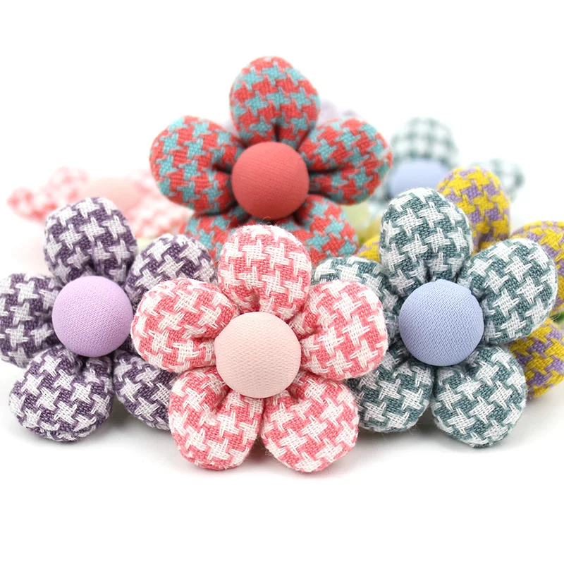 15Pcs 4cm Handmade Flowers Padded Appliques For DIY Headwear Hairpin Clothing Patches Crafts Decor Ornament Accessories