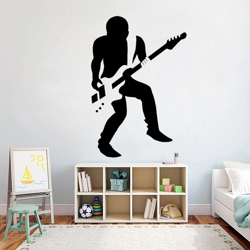 Rock Guitarist Wall Sticker Vinyl Music Boys Guitar singer Bedroom Wall Stickers Removable Art Room Decoration Wallpaper Z248