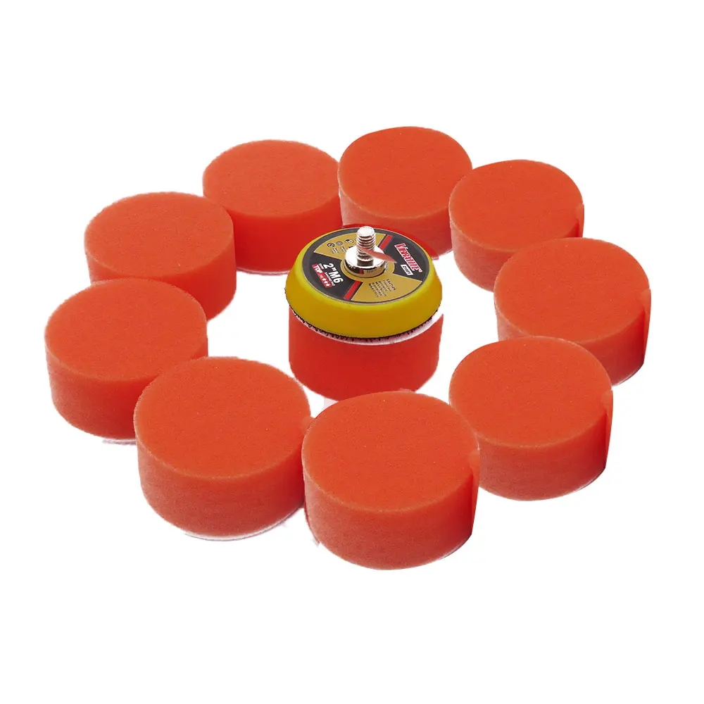 10 Pc 2 pollici 50MM tampone per lucidatura Auto spugna lucidatura lucidatura ceretta con Kit di levigatura M6 per riparazione Auto cura Auto bellezza