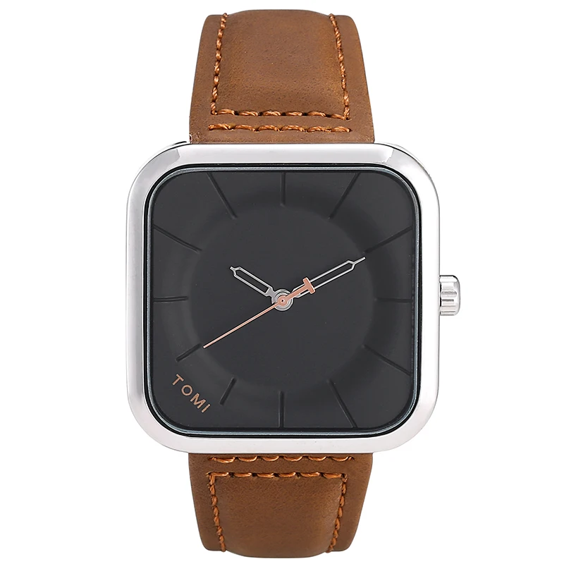 

TOMI Fashion Square Watch for Men Quartz Wristwatch Simple Relogio Masculine Leather Strap Watch Minimalist Male Clock Gift 2021