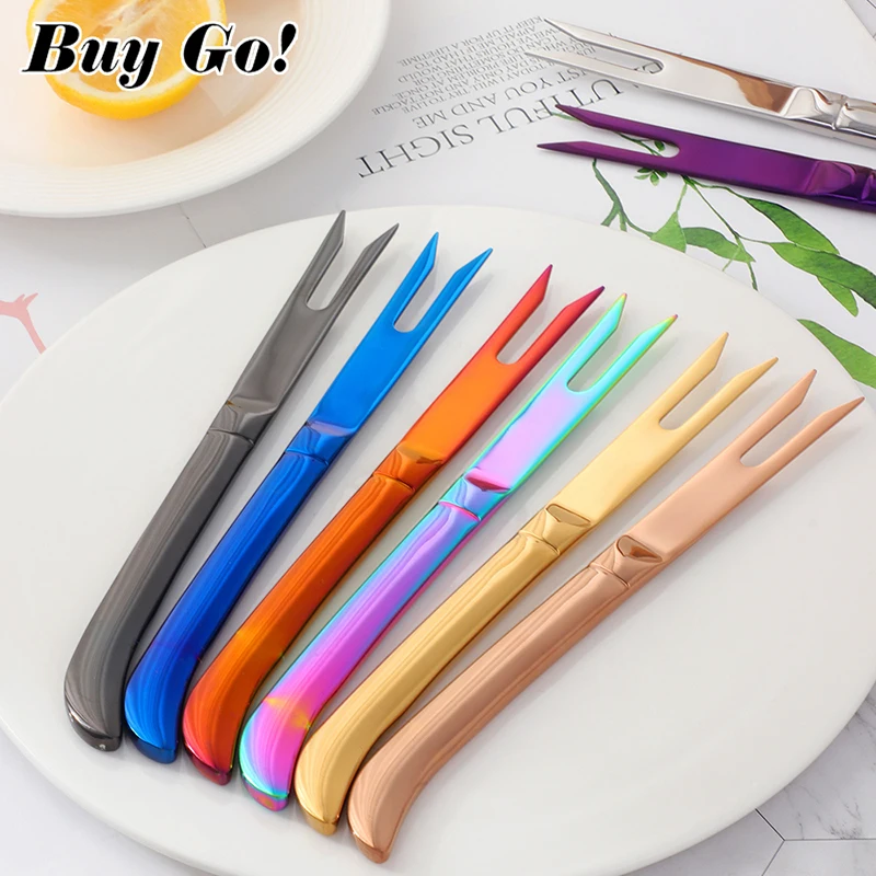 

New 8 Colors Stainless Steel Gold Plated Table Forks Set Restaurant Cutlery Dinner Steak Fork Rainbow Fruit Salad Fork Tableware