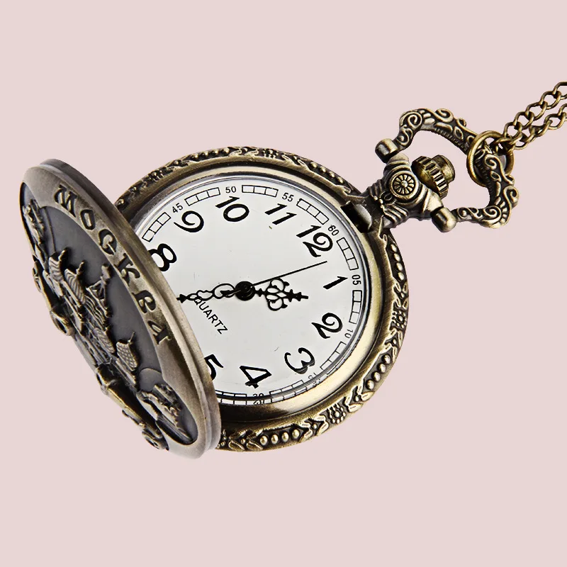 8188Trend Vintage Pocket Watch with Necklace Islam Double Fortress Opened Quartz