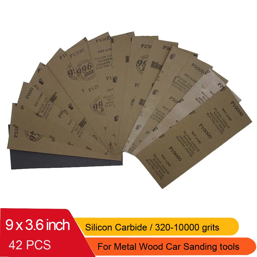 42 Pcs Waterproof Sandpaper 320 to 10000 Grit 9