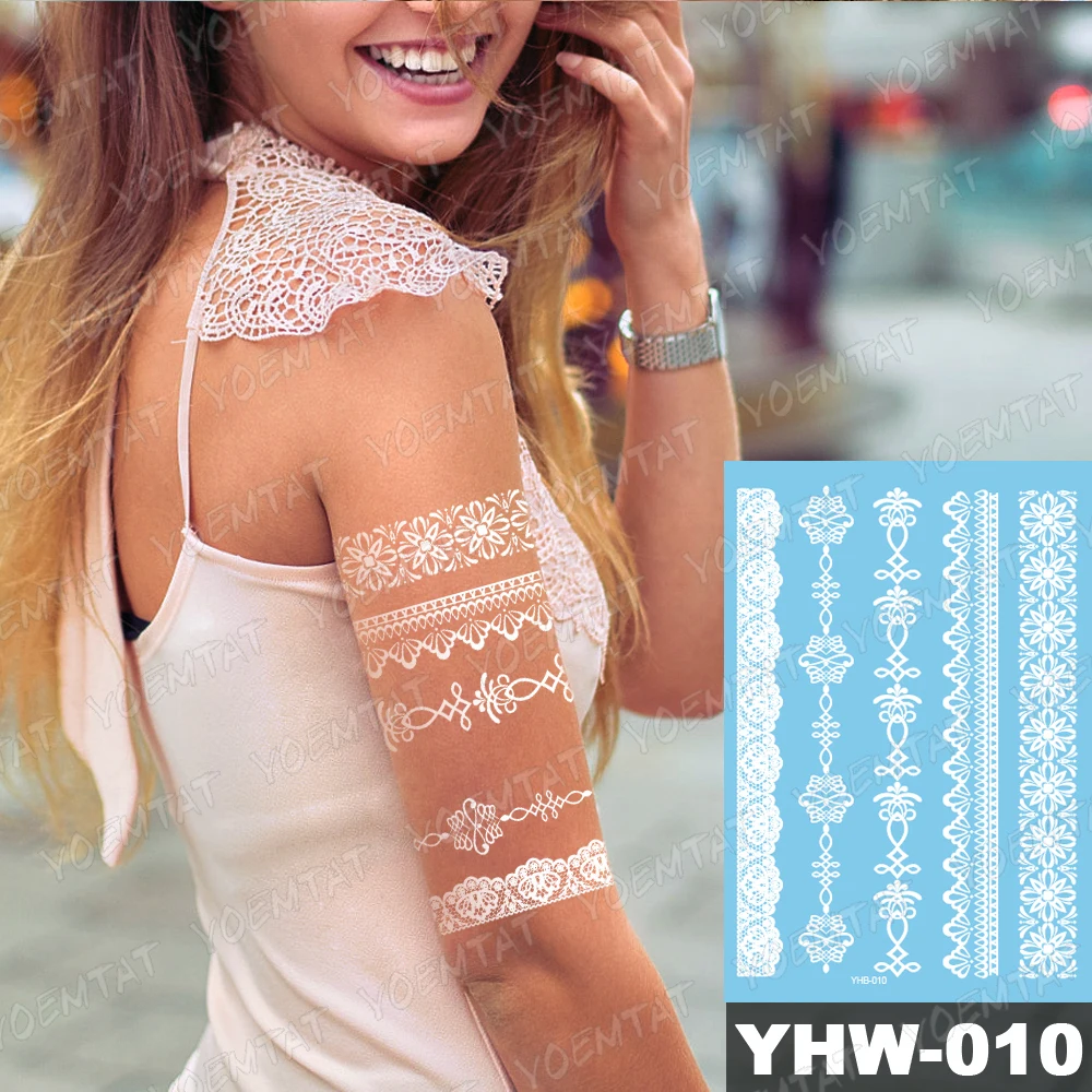 

Sexy Lace White Bride Henna Temporary Tattoo Sticker Women Hand Jewelry Tatoo Paste Waterproof Fake Body Art Tatto Stickers