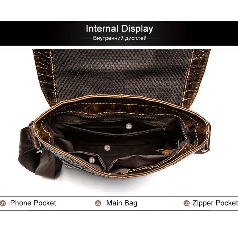 MVA Brand Men\'s Crossbody Shoulder Bags Men Genuine Leather Crocodile Pattern Fashion Business Man Messenger Bag Alligator 9881