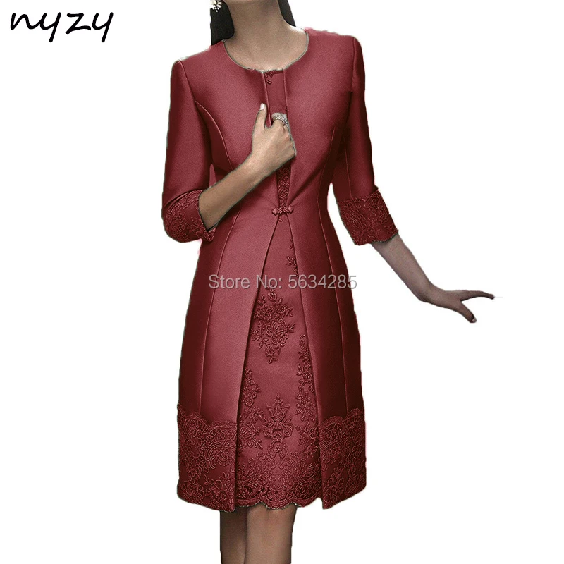 NYZY M22 With Jacket 2 Piece Silver Grey Mother of the Bride Groom Lace Dresses 2020 Wedding Party Guest Wear Church Suits