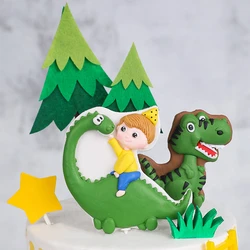 Jungle Party Dinosaur Boy‘s Birthday Cake Topper Dinosaur DIY Soft Clay Cake Decoration Happy Birthday Supplies