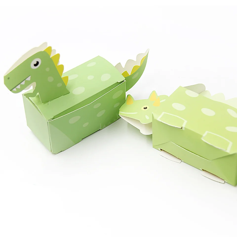 10 Stück grün-blaue Dinosaurier-Keksboxen, Karton, Dinosaurier-Süßigkeitsbox, für Jungen, alles Gute zum Geburtstag, Party-Dekorationen, Papierverpackungsboxen – Detail 4