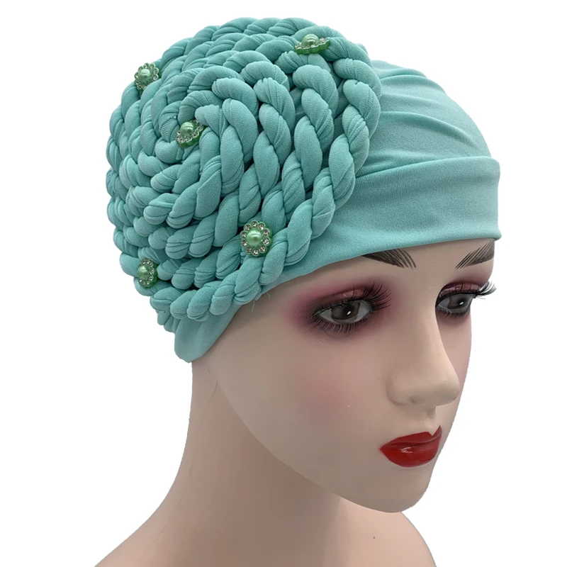 2023 Trendy Braids Turban Bonnet Arab Wrap Head Scarf Ready to Wear Hijab Hat Muslim Headdress Woman Inner Hijab Turbante Mujer