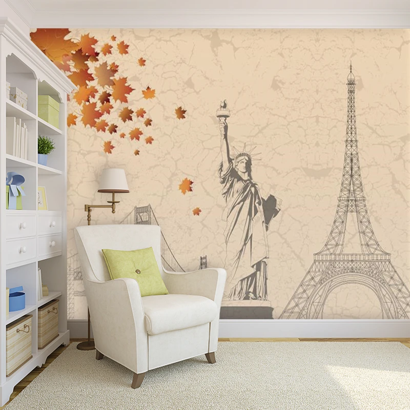 

Custom Mural Wallpaper Minimalism Eiffel Tower Statue of Liberty TV Background Wall Painting