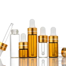 Flacon compte-gouttes vide en verre, 50 pièces, 1ml, 2ml, 3ml, 5ml, huile essentielle, ambre, goutte marron, pour massage, cosmétique, Pipette, bouteilles rechargeables