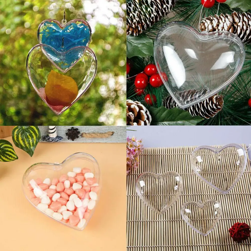 5pcs Heart Shape Transparent Plastic Ball Clear Christmas Trees Craft Ball Heart Shape Baubles Wedding Decoration Ornament Gift