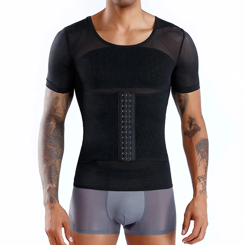 

Men's Compression Shirt Slimming Tops Waist Girdle Posture Corrector Body Shaper Tummy Girdle Tuck Belt Men Shapers Weight Loss