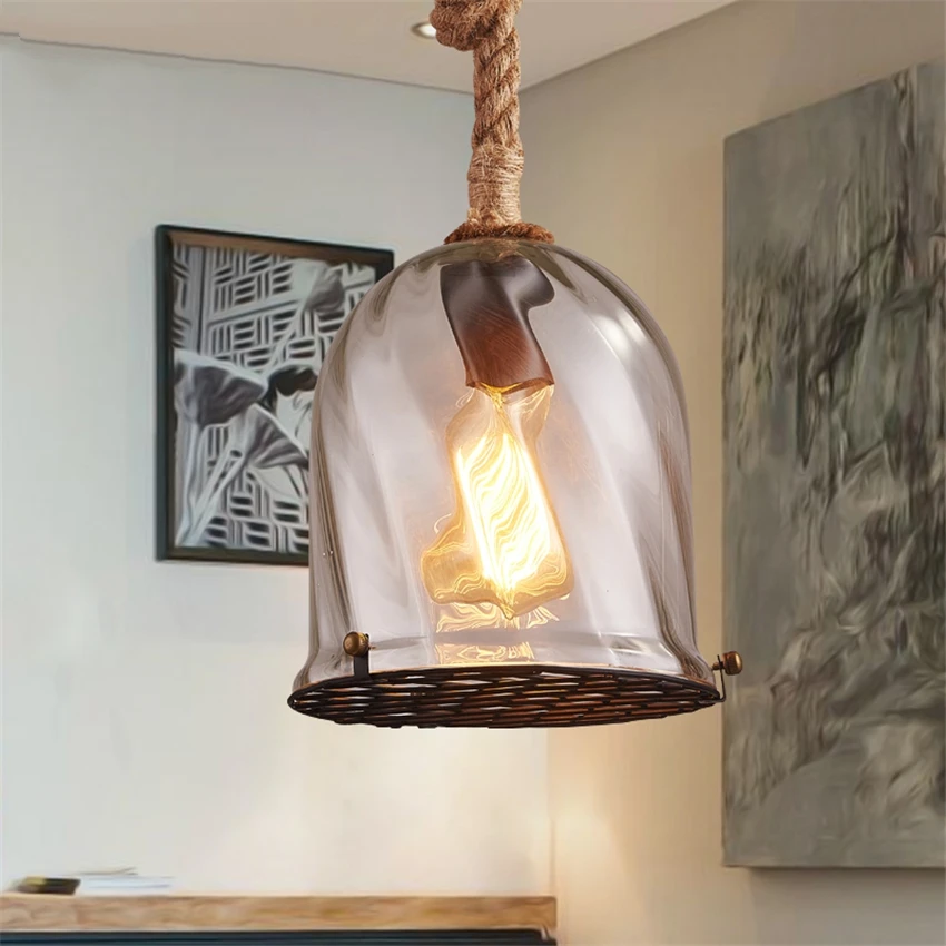 

Loft Hemp Rope Bar Glass Striped Pendant Lights Restaurant Bedroom Living Dining Room Coffee Shop Pendant Lamps Deco Fixtures