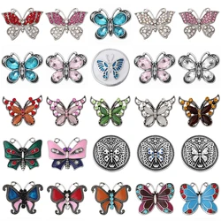 6pcs/lot 18mm Crystal Butterfly Metal Snap Button Jewelry Fit DIY Bracelet Bangles ZA1313
