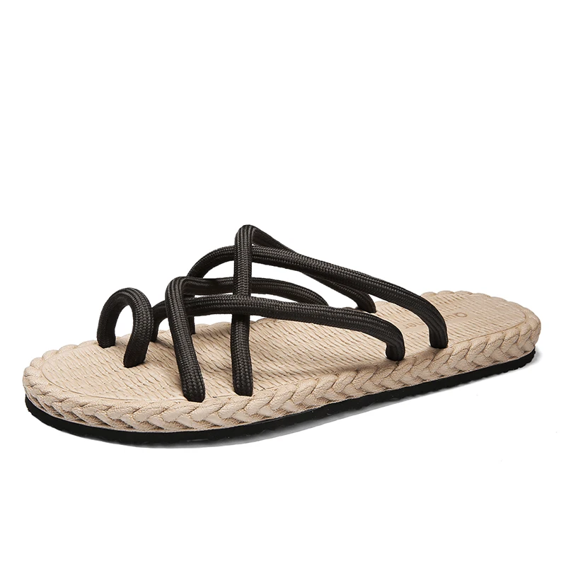 Sandalias antideslizantes de suela blanda para hombre, chanclas de algodón tejidas, informales, para exteriores, tallas 39-44, oferta especial de verano