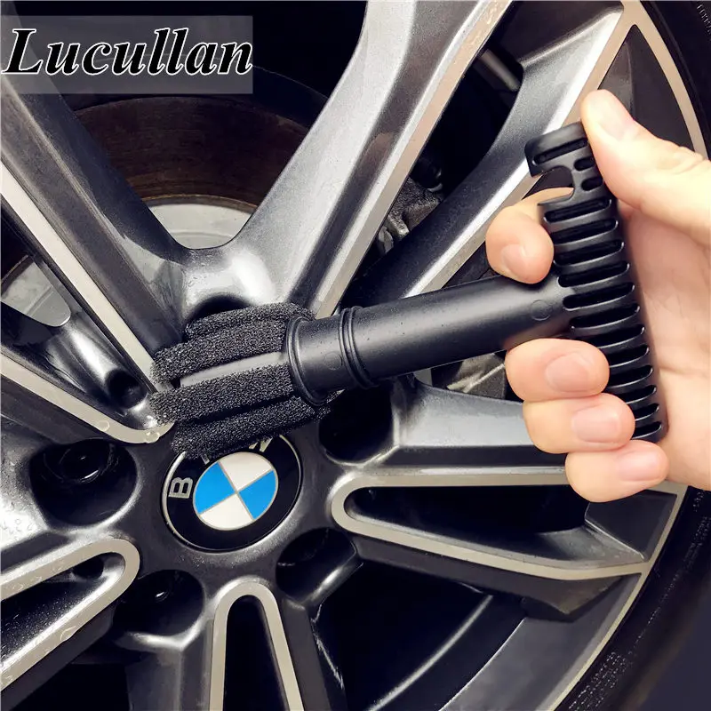 Lucullan Black Car Wash Embedded Tire Screw Brush Lug Nut Wheel  Cleaning Tools With 5 Extra Sponges