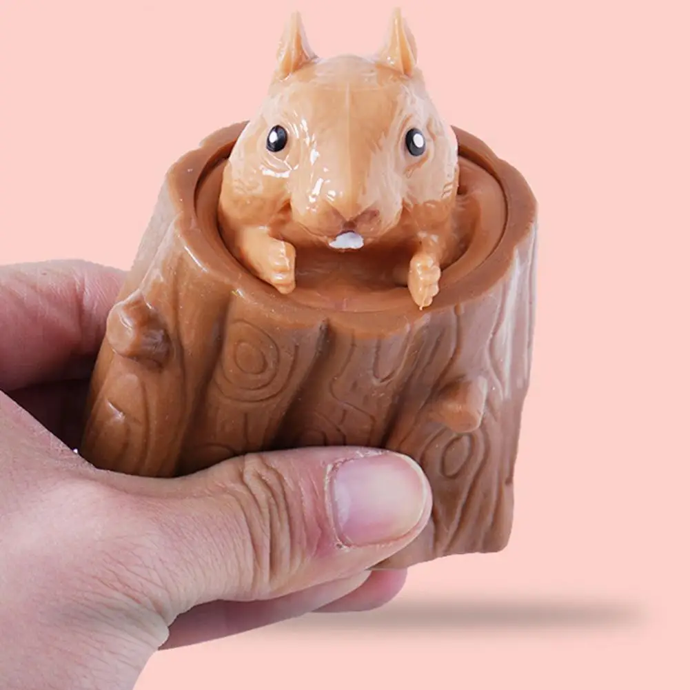 Squeezing Squirrel Cup Toys Silicone Stress Relief Decompression Stump Rubber Stake Fidget Toys Gift For Kids Adults